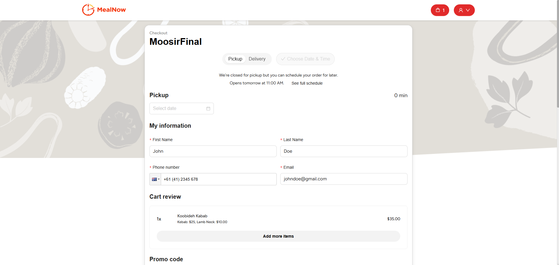 Checkout step overview